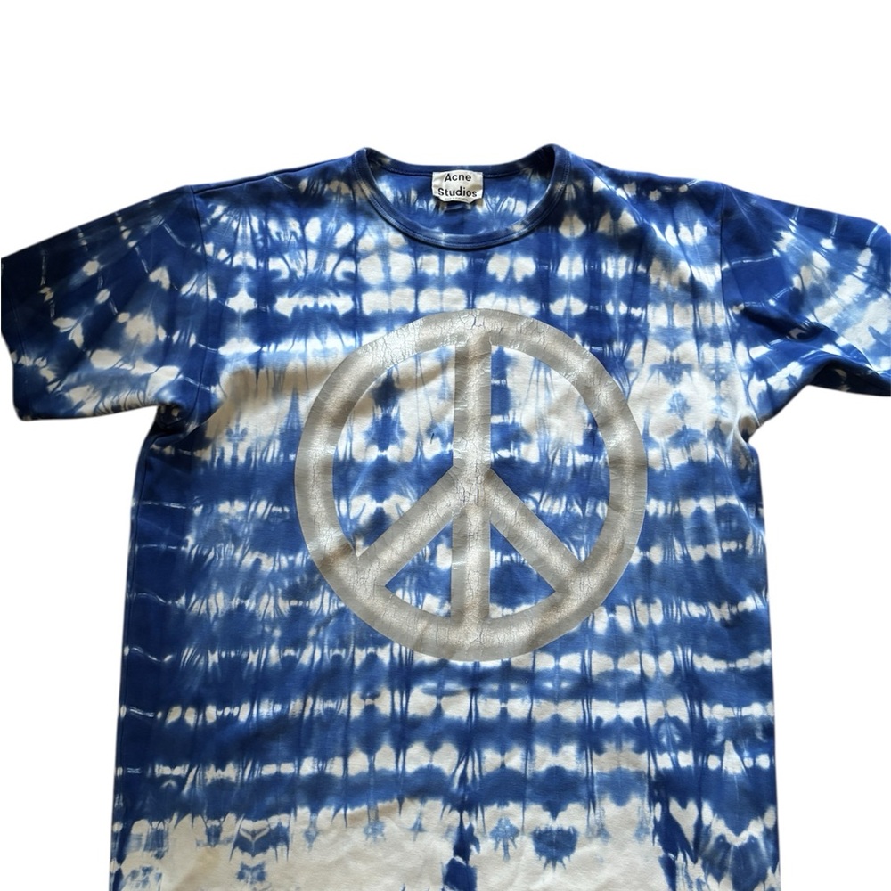 Acne Studio Blue and White Short Sleeve Tie-Dye Tee
